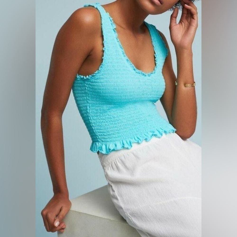Anthropologie Floreat Smocked Ruffle Tank, Size S